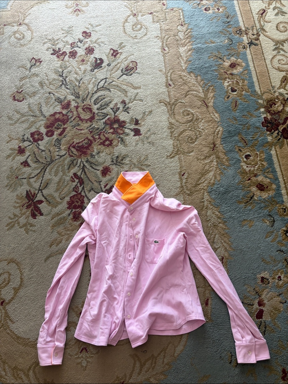 Lacoste Pink Button-Down Shirt with Orange Contrast Collar